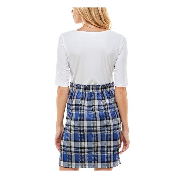 ULTRA FLIRT Womens Dress Blue Belted Elbow Sleeve Plaid Layered-look Juniors XS - Picture 2 of 4